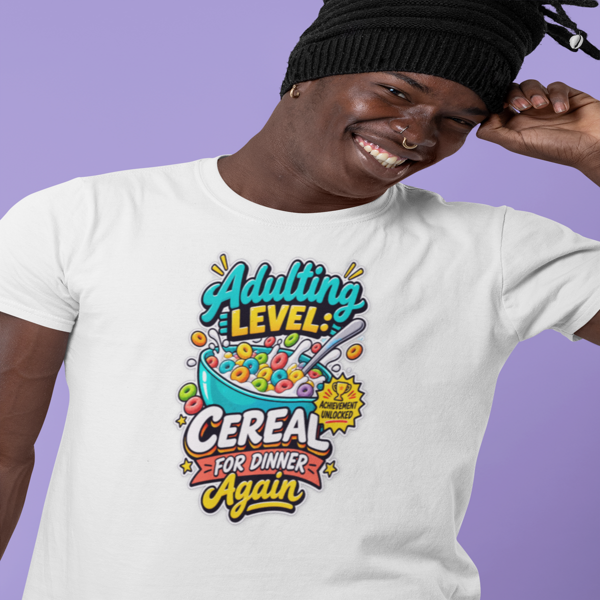 Adulting Level Cereal for Dinner Again T-Shirt lifestyle photo