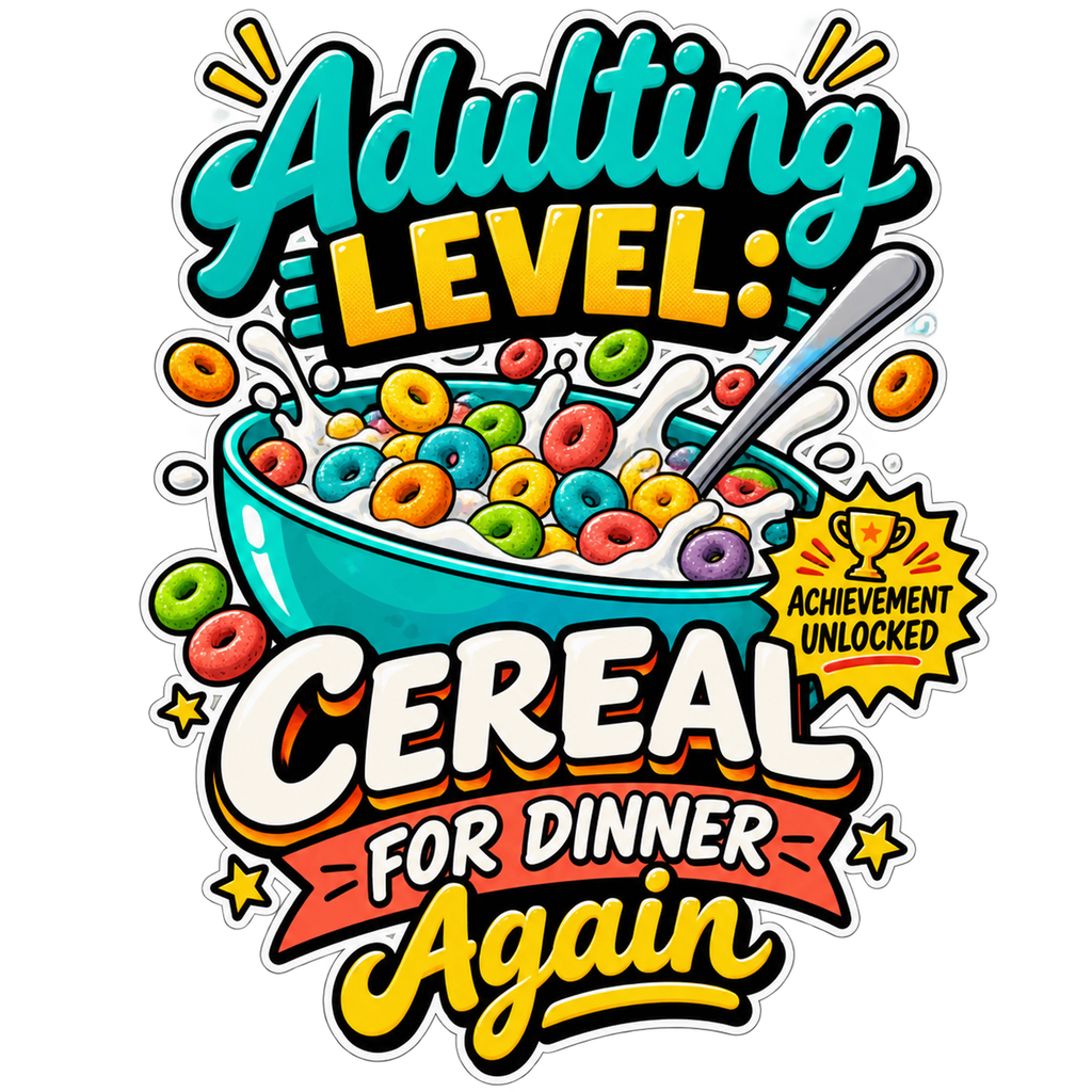 Adulting Level Cereal for Dinner Again T-Shirt print graphic
