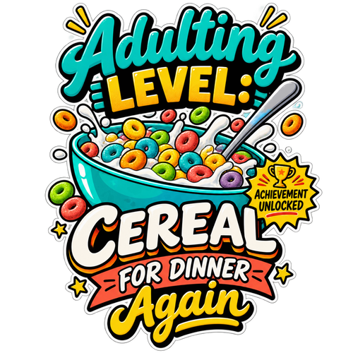 Adulting Level Cereal for Dinner Again T-Shirt print graphic