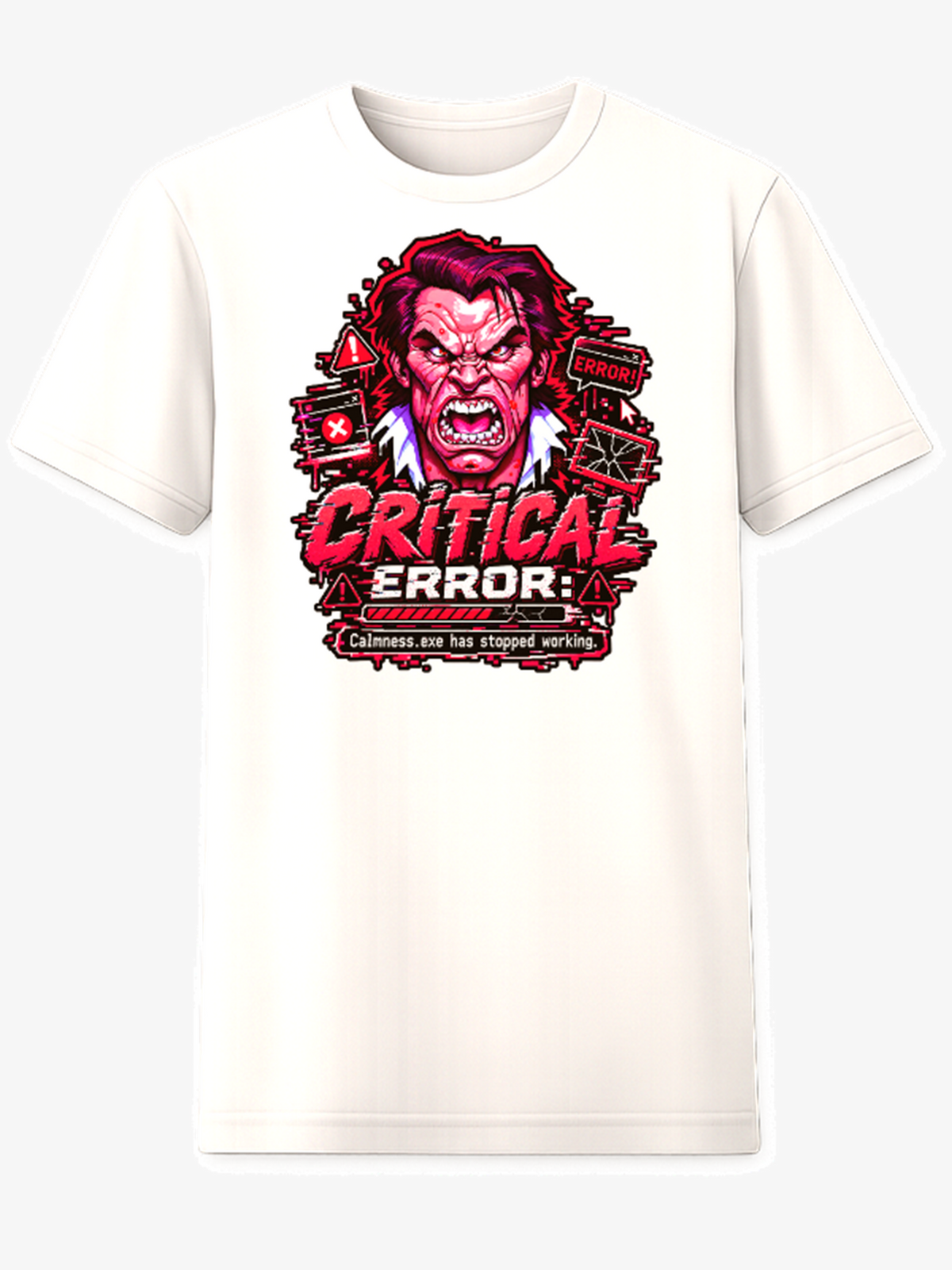 Critical Error Calmness.exe Has Stopped Working pixel art graphic tee