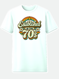 Established in the 70s retro graphic tee on white shirt
