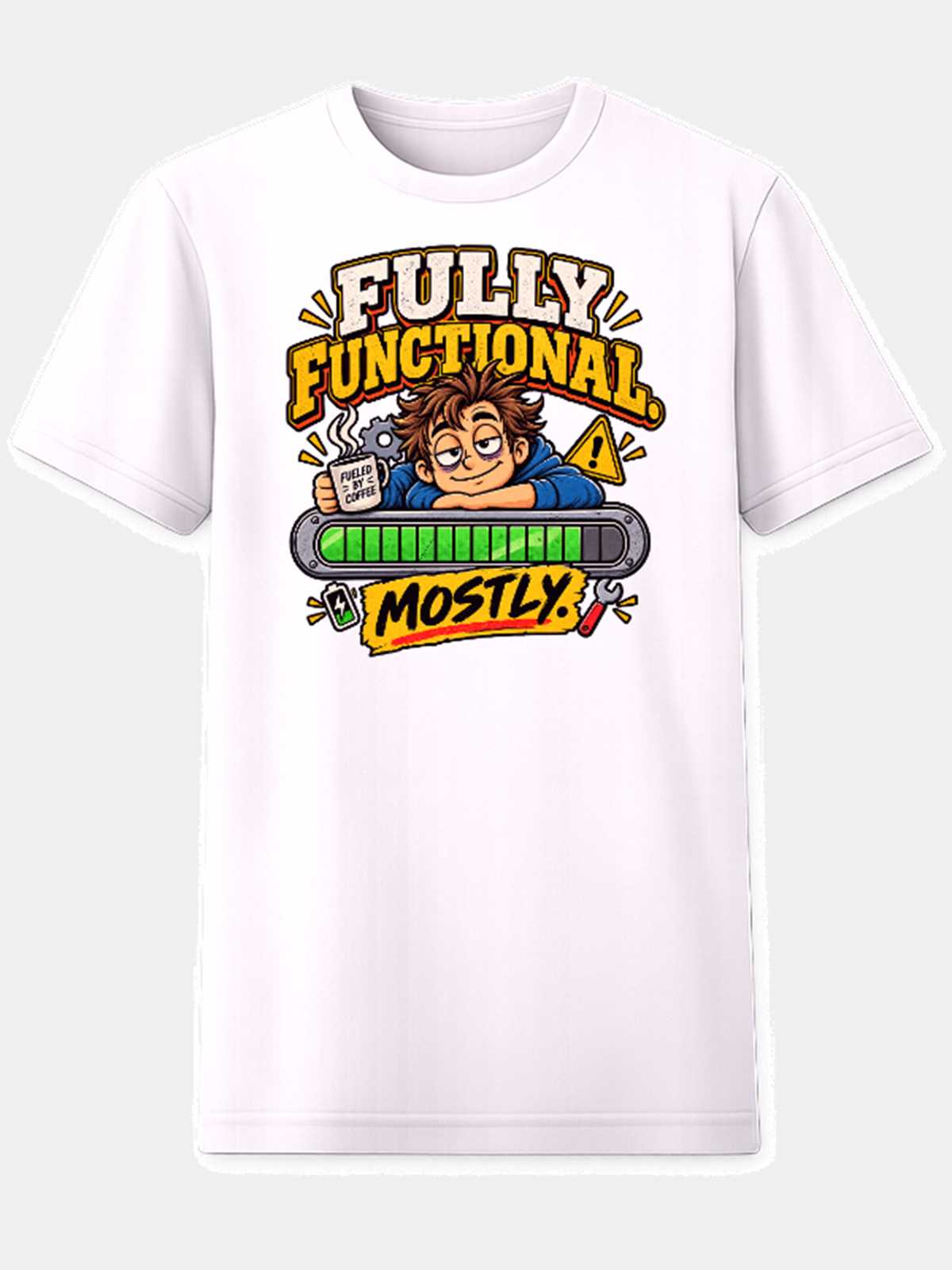 Fully Functional. Mostly. T-Shirt white mockup