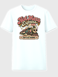 Hot Mess Express First Class Passenger graphic tee on white shirt