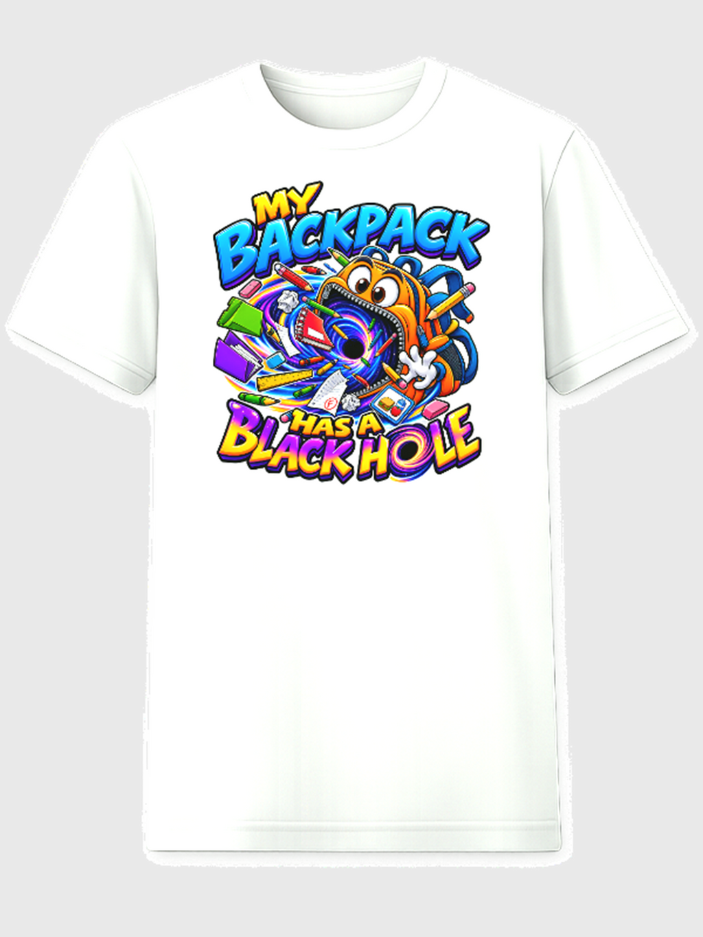 My Backpack Has a Black Hole kids school humor graphic tee