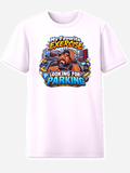 White T-shirt with a driver searching around a parking area and the words My Favorite Exercise Is Looking For Parking