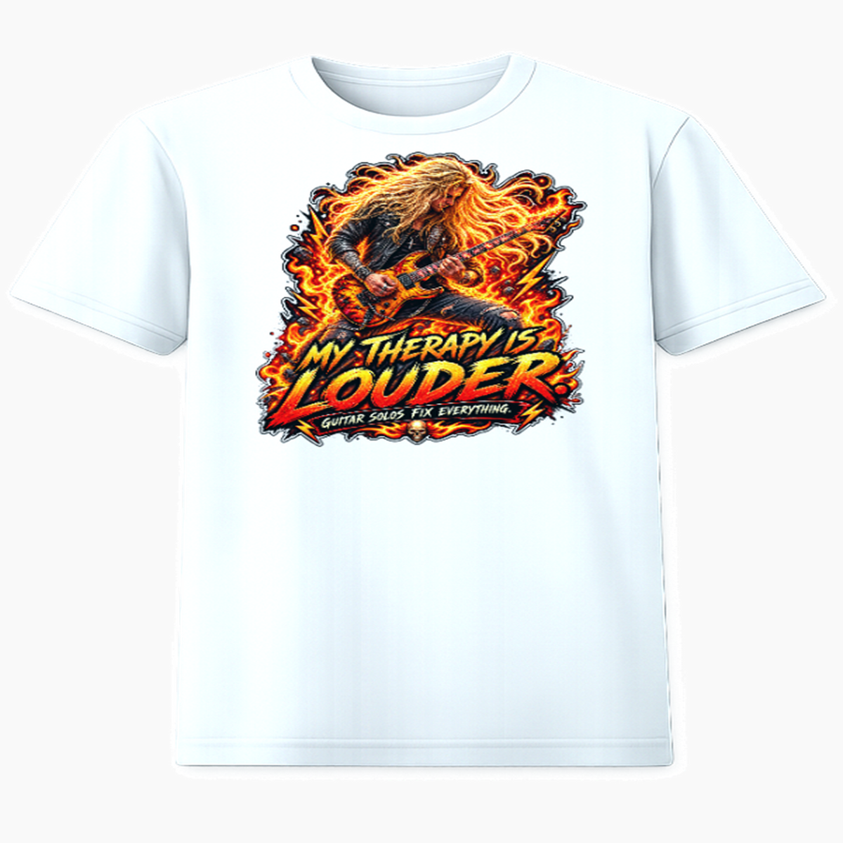 My Therapy is Louder guitar graphic t-shirt on white tee