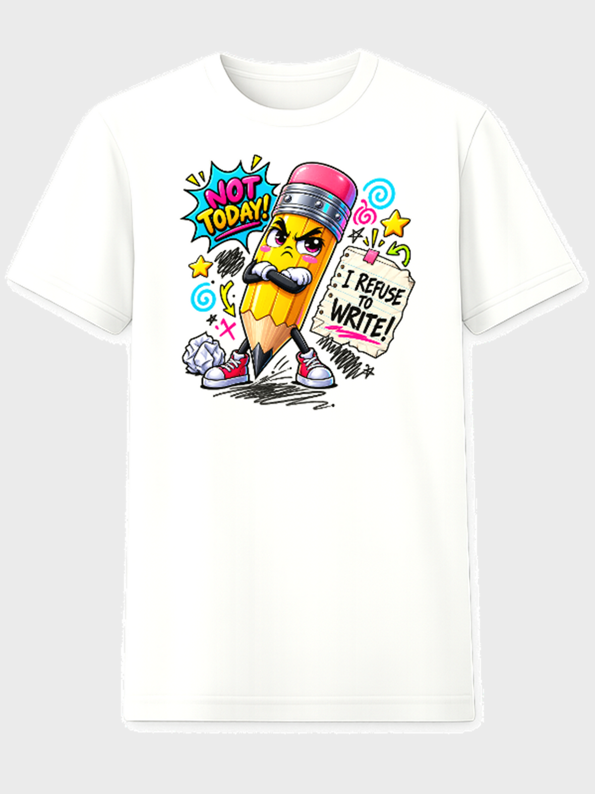 Not Today I Refuse to Write angry pencil school humor graphic tee