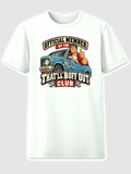 White T-shirt with a damaged car and the words Official Member of the That'll Buff Out Club