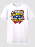Oldest Child Unpaid Family Manager white tee mockup