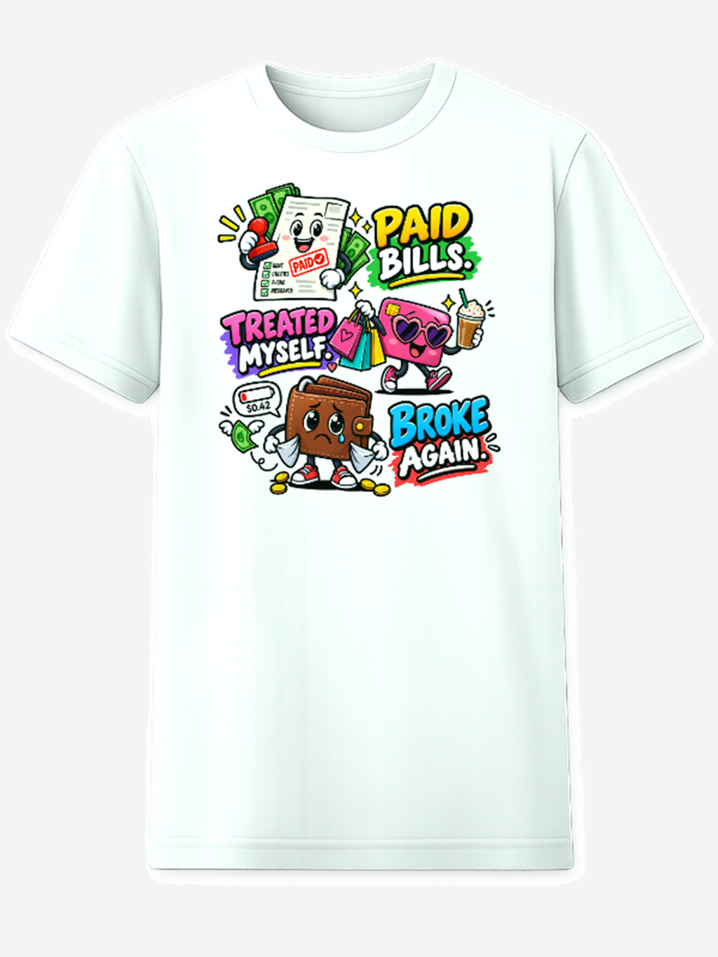 Paid Bills Treated Myself Broke Again T-Shirt white mockup