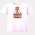 Professionally Over It white graphic t-shirt with frazzled office worker cartoon design