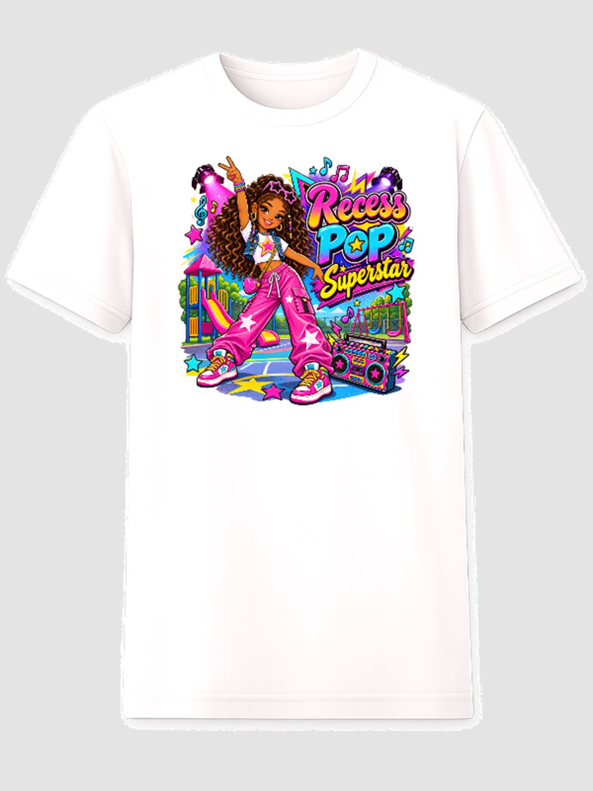 Recess Pop Superstar curly blonde girl graphic tee