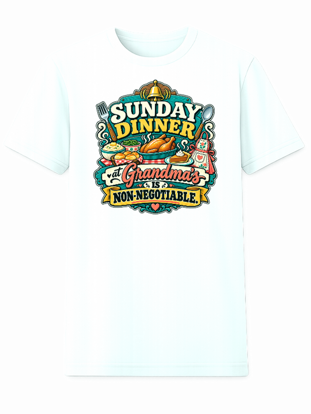 Sunday Dinner at Grandma's white tee mockup