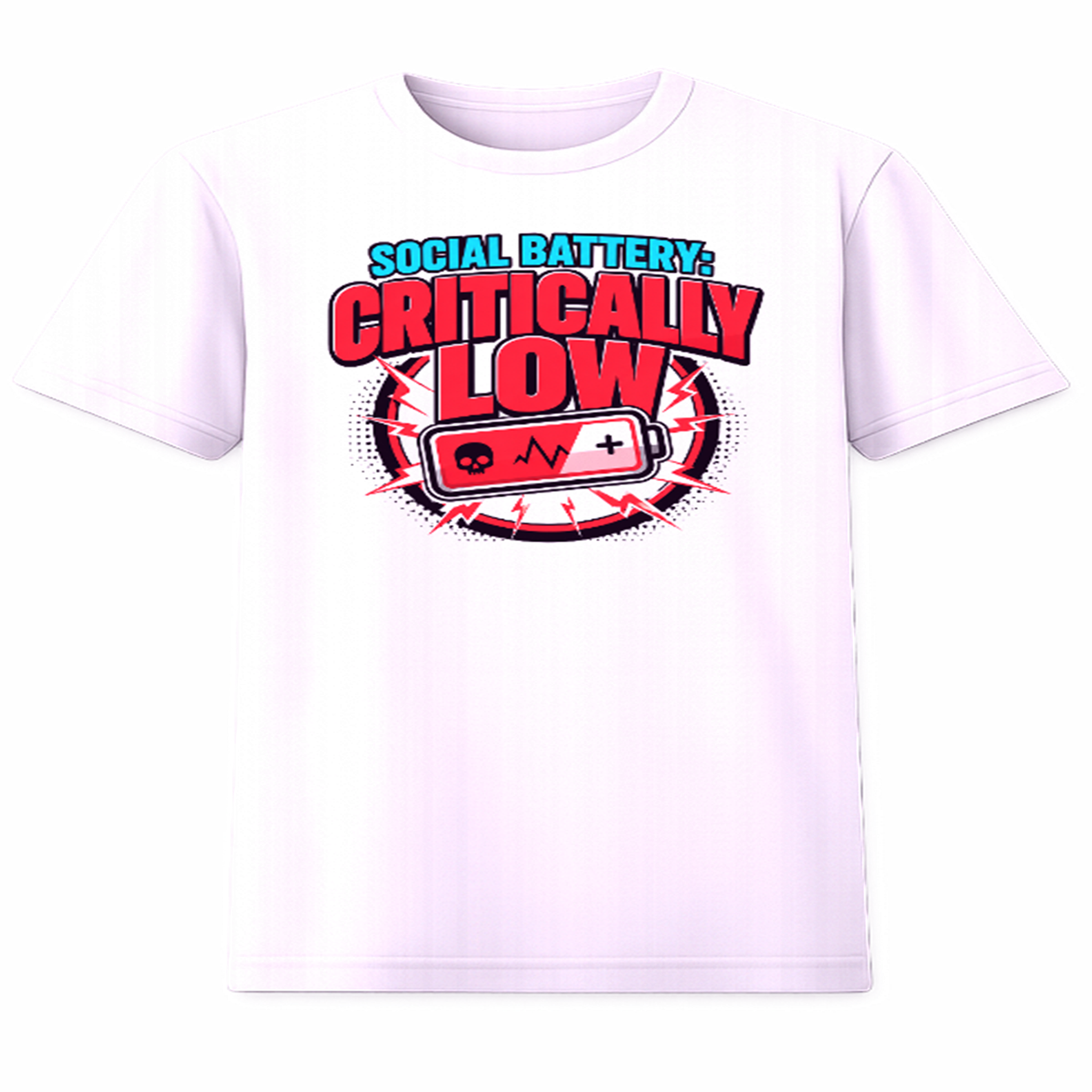 Social Battery Critically Low funny graphic tee with retro battery design